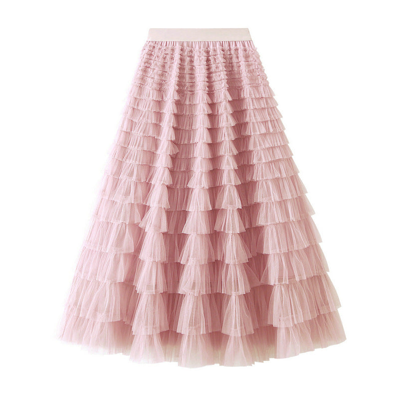 Women’s White Gauze Pleated Cake Skirt
