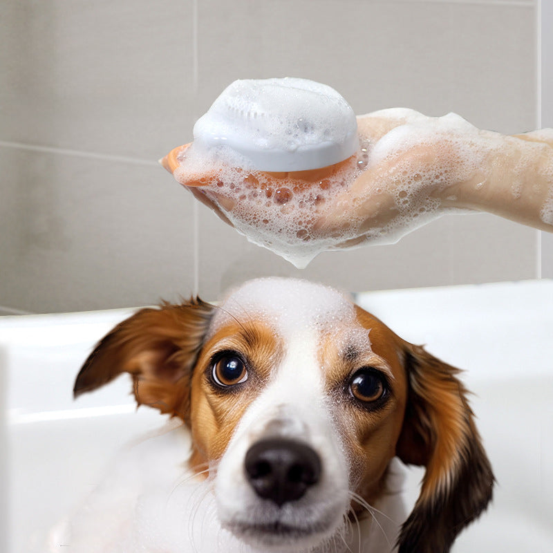 Silicone Dog Scrubber & Bath Brush with Shampoo Dispenser for Pet Grooming