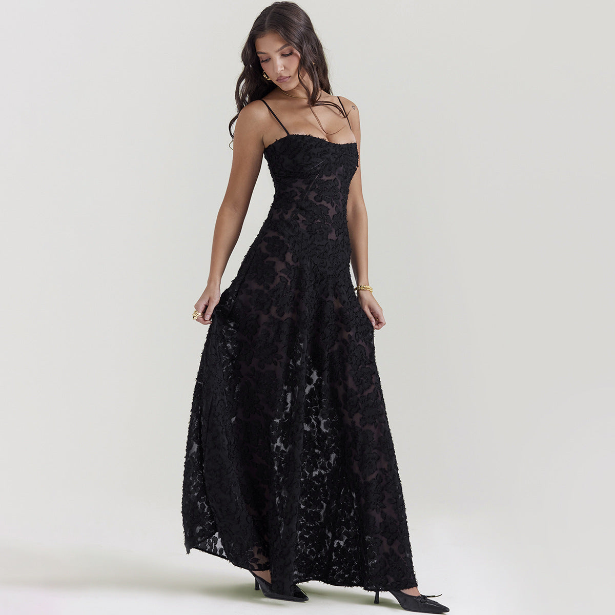 Women’s Elegant Summer Lace Suspender Strapless Long Evening Dress