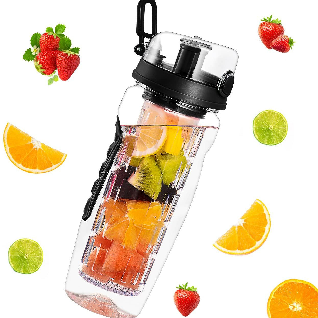 32oz Fruit Infuser Water Bottle – BPA-Free Plastic Sports Juice Shaker with Infuser
